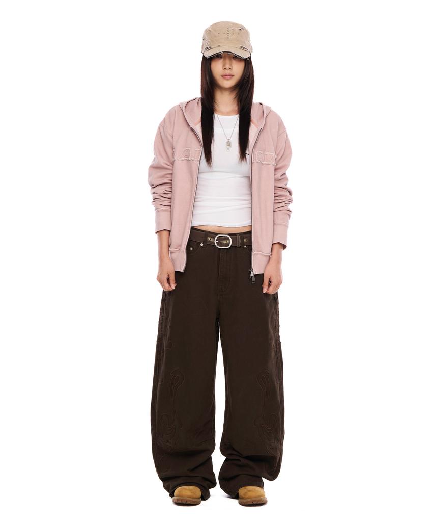 Aakam Logo Patch Zip-Up Hoodie (Pink)