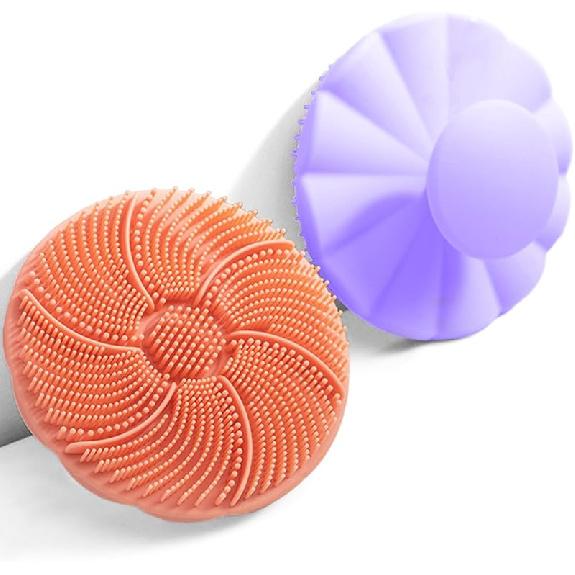 Face Scrubber, Facial Exfoliator, Scrub Brush, Soft Face Brush, Silicone Facial Cleansing Brush, Blackhead Acne Pore Cradle Cap Face Wash Brush for Pink &Purple