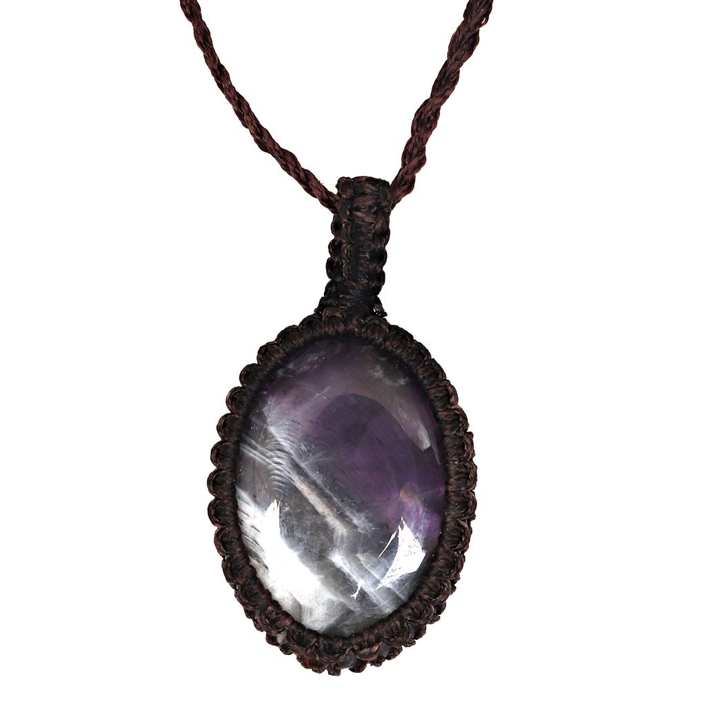 Necklace Amethyst Macrame Hemp Crystal Pendant Adjustable Natural necklace