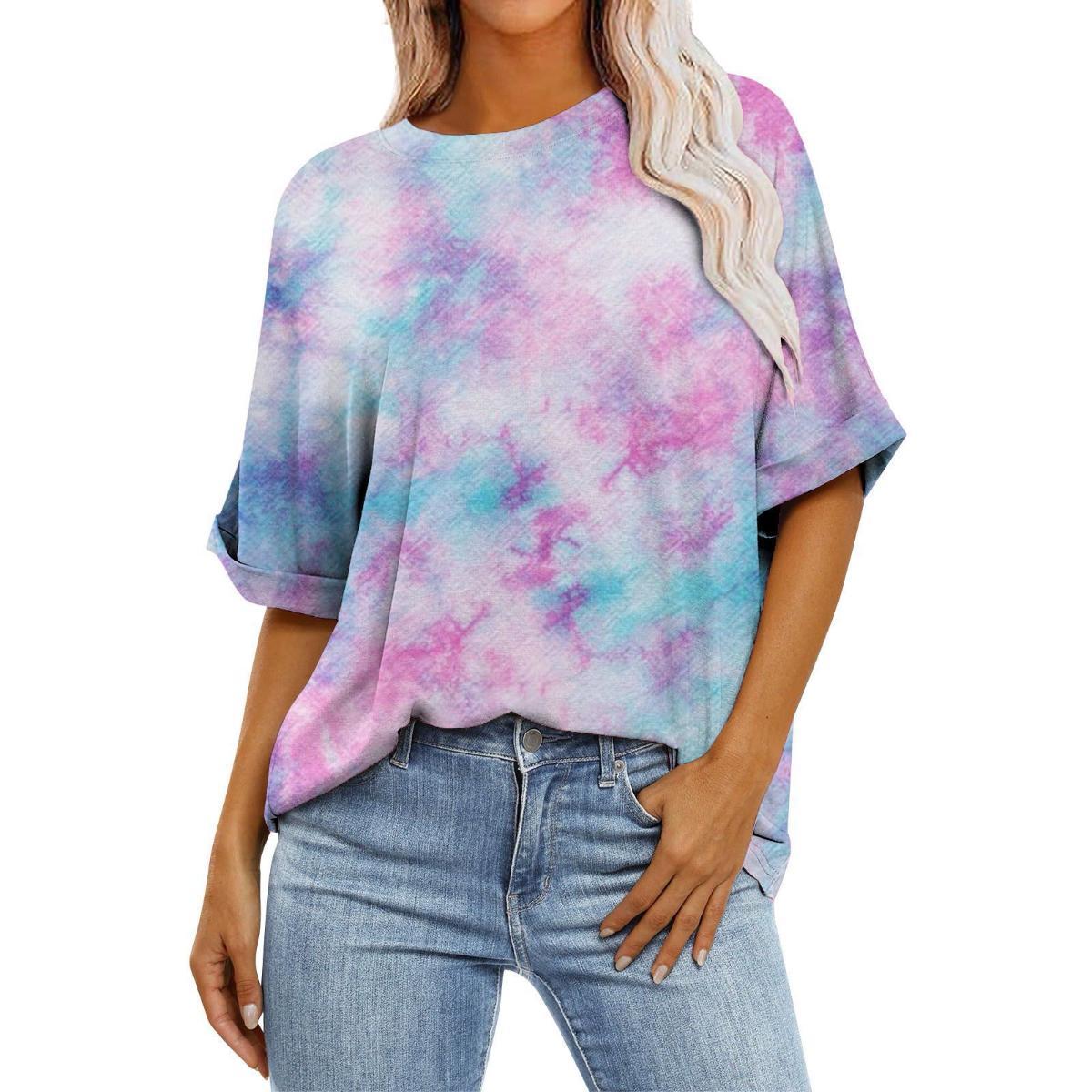 

Полосатый градуированный принт с круглым вырезом и коротким рукавом для женщин, летняя повседневная свободная модная футболка-пуловер для работы, отдыха, дышащий легкий топ Compy 2XL