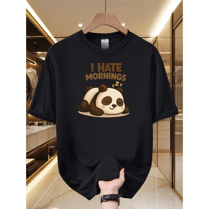 Men S T-Shirt - Cute Panda Design, I Hate Mornings, Soft And Breathable, Adorable Print, Crew Neck, Short Sleeve Summer T-Shirt, Animal Lover T-Shirt S чёрный