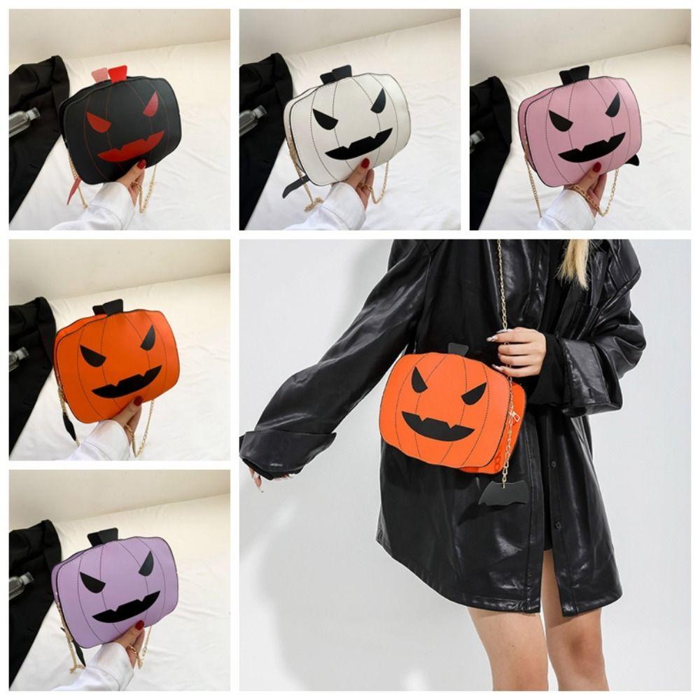 Metallkette Halloween Umhängetasche PU Crossbody Taschen Niedliche Kürbisform Tasche Damen