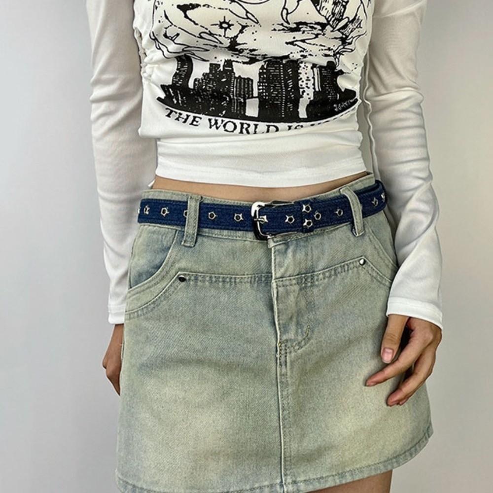Star Hollowed Pin Buckle Retro Jeans Belt Korean Style Denim Belt Fashion Metal Buckle Belts Women
