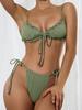 Neuer Damen einfarbiger Neckholder-Bikini 3-teiliges Set - High-Waist Mesh Split Badeanzug