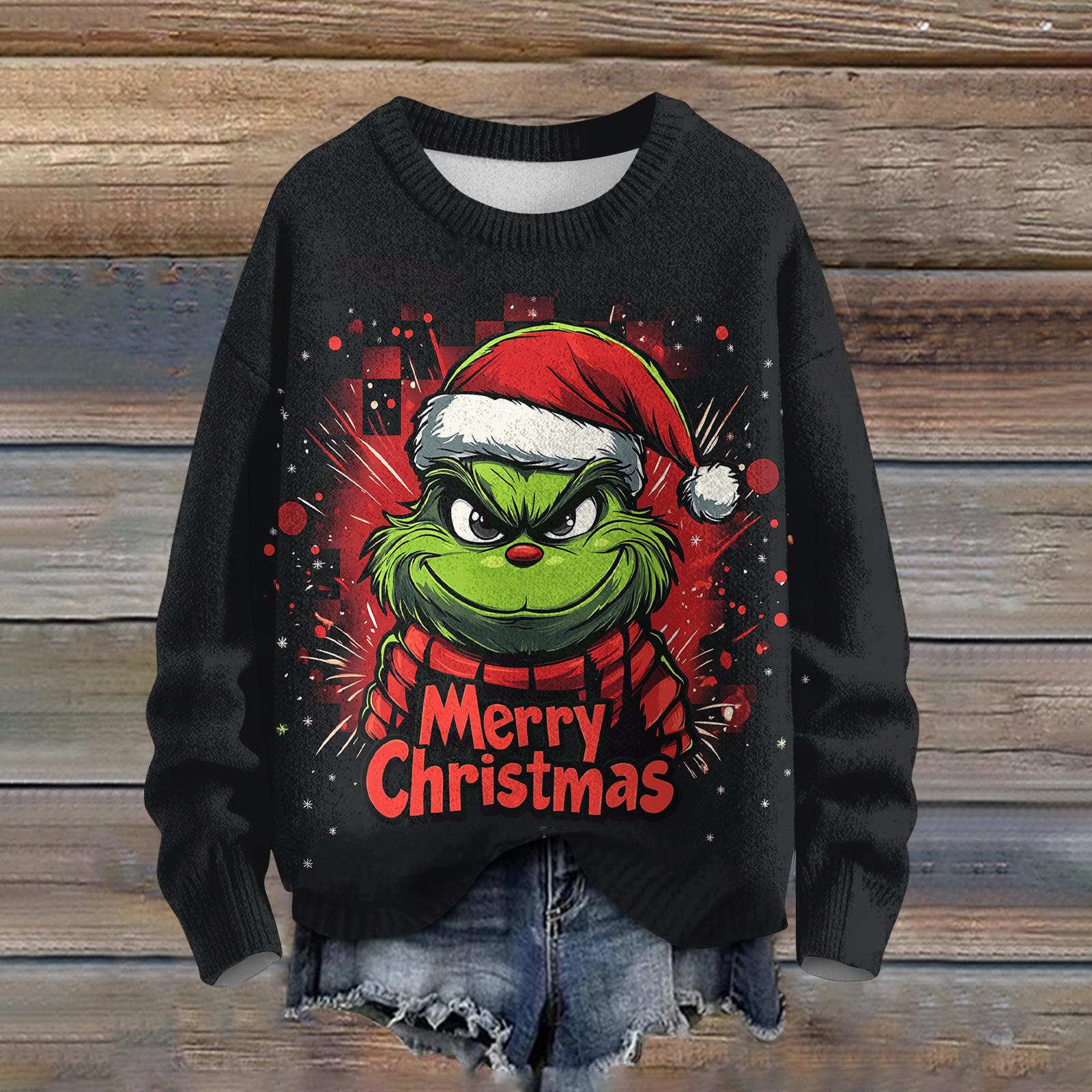 

Женский модный повседневный трикотаж с длинными рукавами, милым принтом и круглым вырезом XXXL тёмно-синий