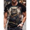 Japan Style Men's T-shirts 3D Samurai Cat Theme Print Short Sleeve T Shirts Fashion Men Women Crew Neck Tops Summer Clothing