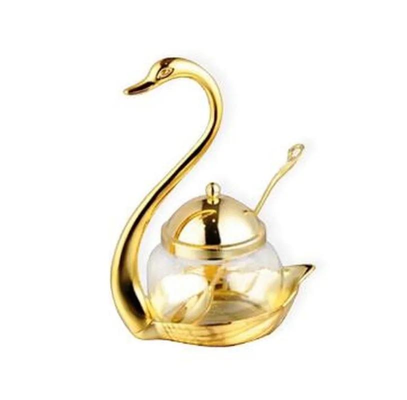 Top Aluminum alloy Condiment Pot Seasoning Container Spice Glass Jar Salt Sugar Bowl Pepper Coffee Storage Organizer Swan MJ