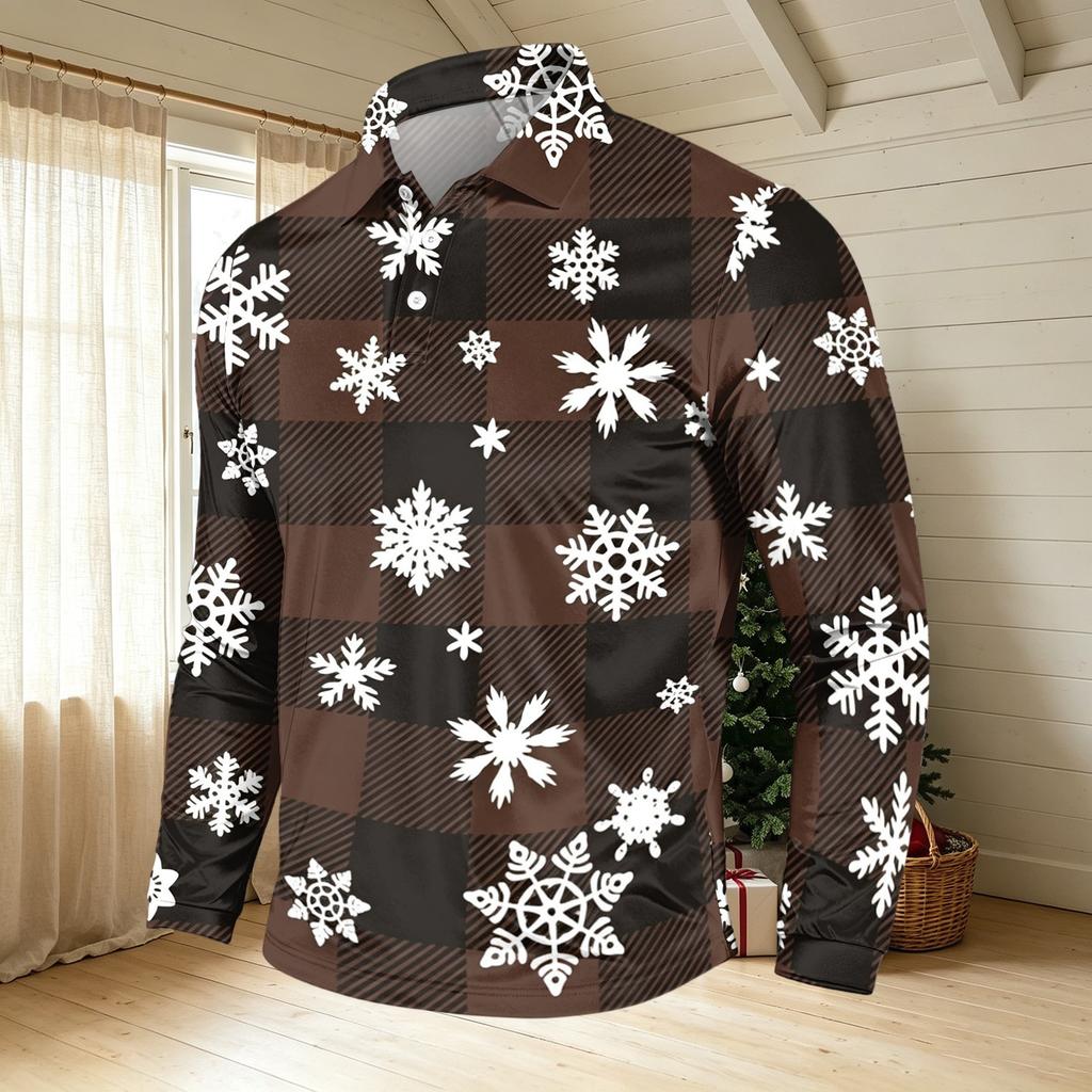Men's Casual Long Sleeve T-Shirt with Neck and Christmas Print Holiday Tee