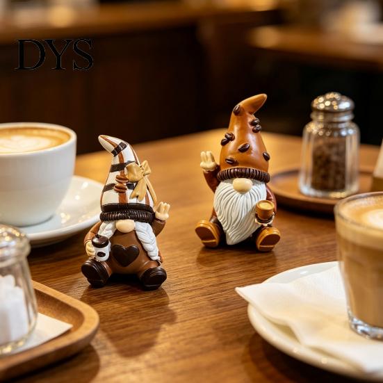 Resin Gnome Figurines Mini Coffee Ornaments, Sitting Bean Goblin Figurines, Station Decor Cute Statue for Shop Kitchen Shelf Tabletop Decorations