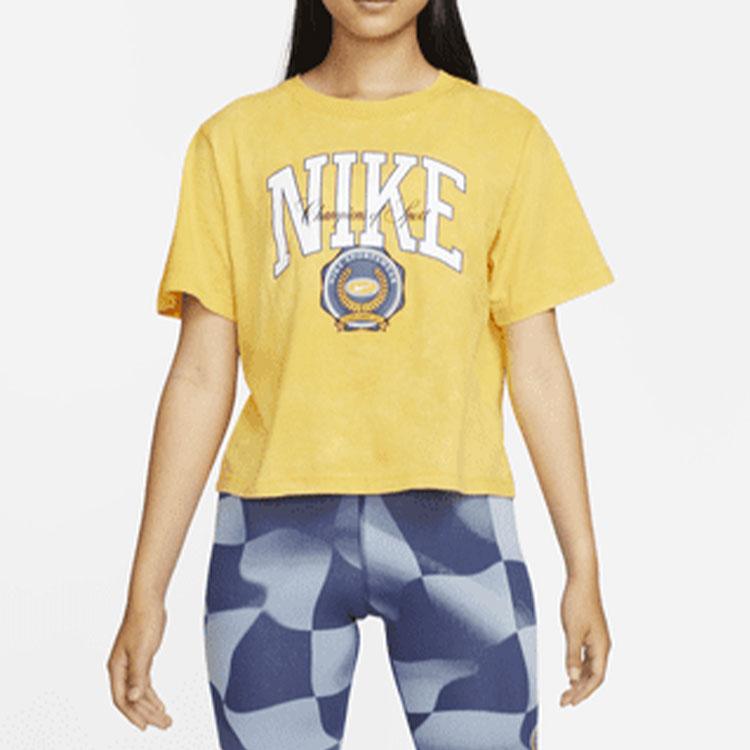 Nike Letter Pattern Printed Casual Short Sleeve T-Shirt Women tops Yellow DR9010-739