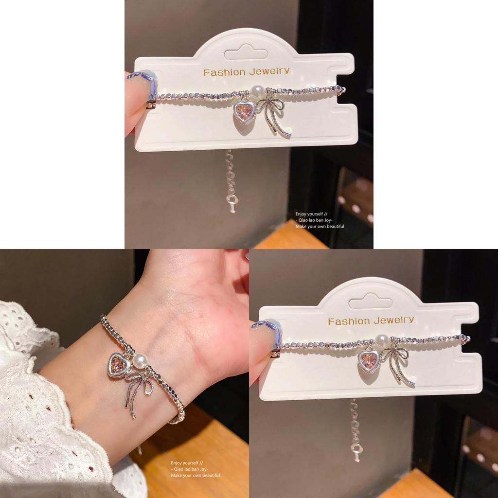 Elegant Zircon Butterfly Bow Silver Bracelet For Women Gift Occasion