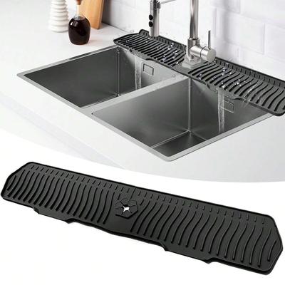 30Inch Silicone Faucet Mat Sink Splash Guard Large Size Faucet Drain Drying Pad Countertop Protector for Bathroom Kitchen