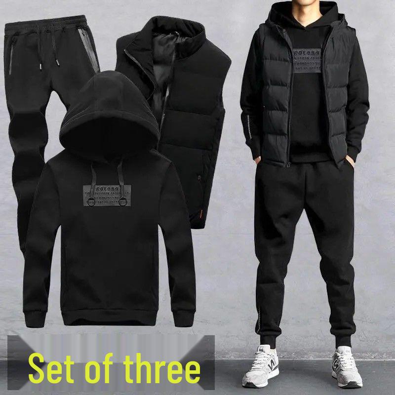 Abbigliamento sportivo da uomo con cappuccio: Set Felpa Gilet e Pantaloni Casual Autunno/Inverno