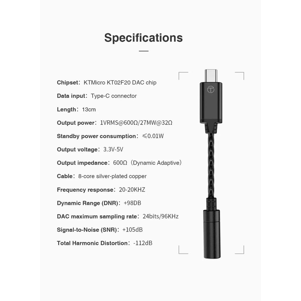TRN TE DAC AMP Adapter Type-C To 3.5mm Audio Cable  Chip Earphone Amplifier PCM 96kHz for TRN Official Store