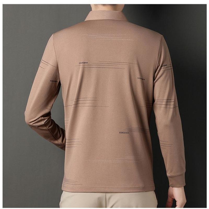 Lapel Long-sleeved T-shirt Men's Striped Tops Spring Autumn Middle-aged Casual Polo Shirt Dad Outfit