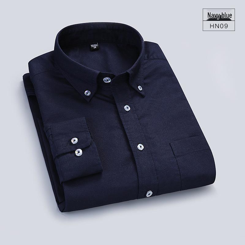Men's Spring Cotton Oxford Long Sleeve Solid Color Shirt - Business Casual Slim Fit