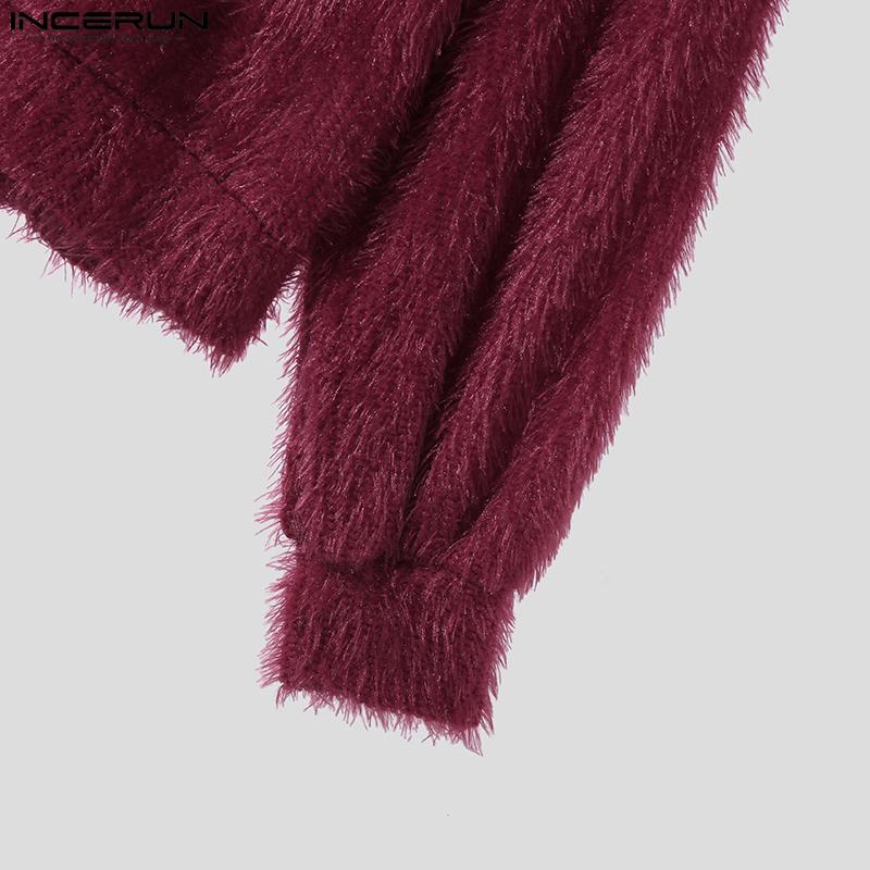 INCERUN Men Long Sleeve Fleece Keek Warm Casual Furry Undershirts Tops
