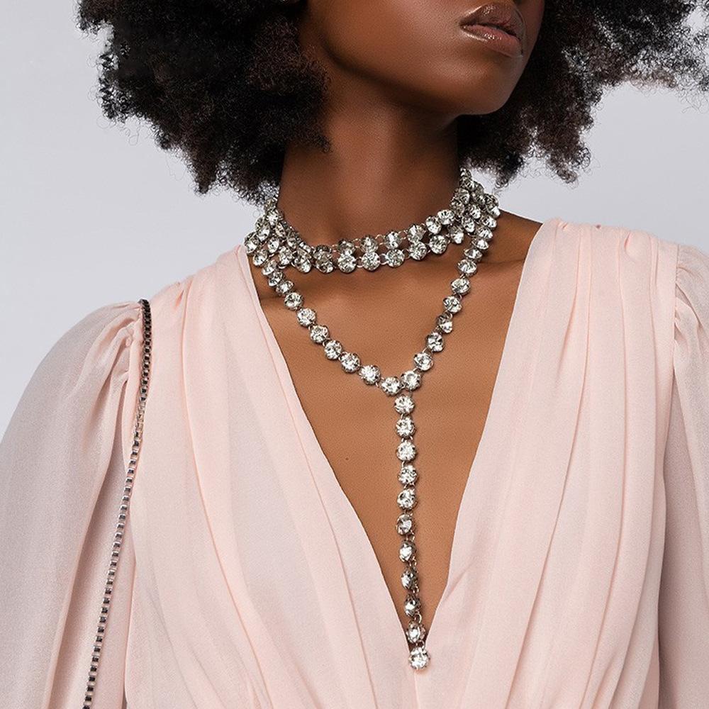 Feng Shui Diamant-Halsketten-Bundle Hals Voll-Diamant-Quasten-Halskette Sexy Mehrschichtige Körperkette Dreiteiliges Schmuckset