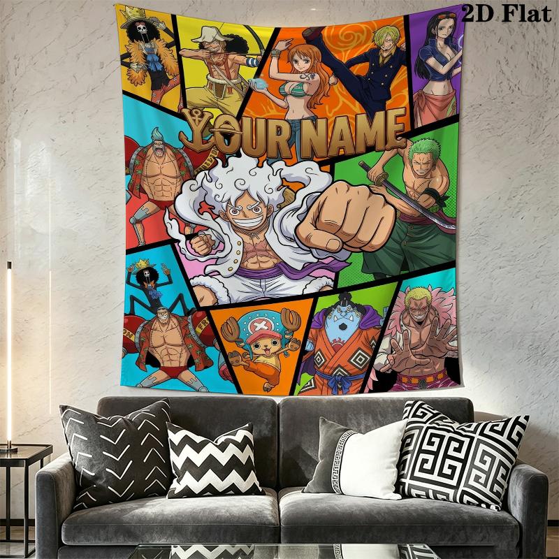 Custom Name ONE PIECE Wall Tapestry Aesthetic Wall Hanging Printed Fabric Blanket Decorative Tapestries for Bedroom Living Room Home Decor