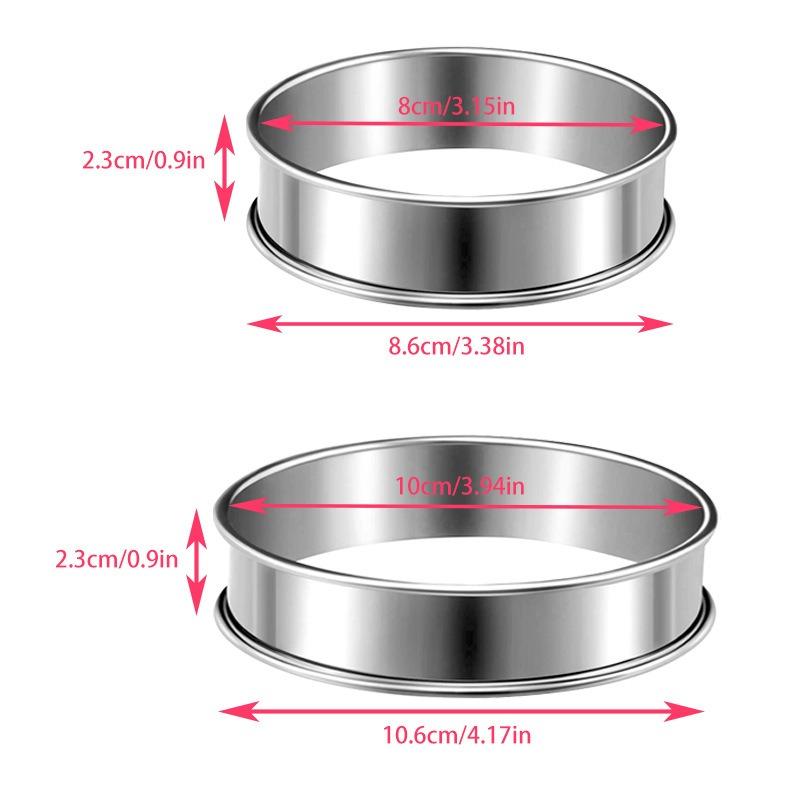 2pcs Stainless Steel Double Rolled Baking Circle Tart Ring Fruit Pie Cake Cookie Molds for Kitchen Biscuit Pastry