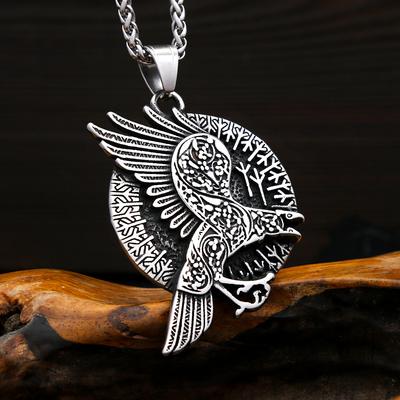 Colgante Vintage de Cuervo de Odín Acero Inoxidable Collares con Runas Nórdicas Para Hombres Mujeres Amuleto Único Joyería Regalos