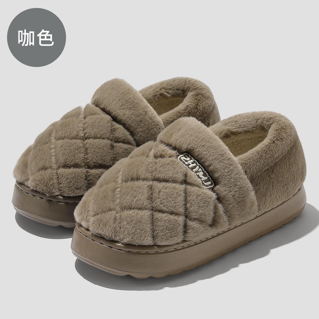 Autumn and Winter Cotton Slippers New Couple Thick Bottom Home Warm Non-slip Plush Slippers Bag and Cotton Slippers