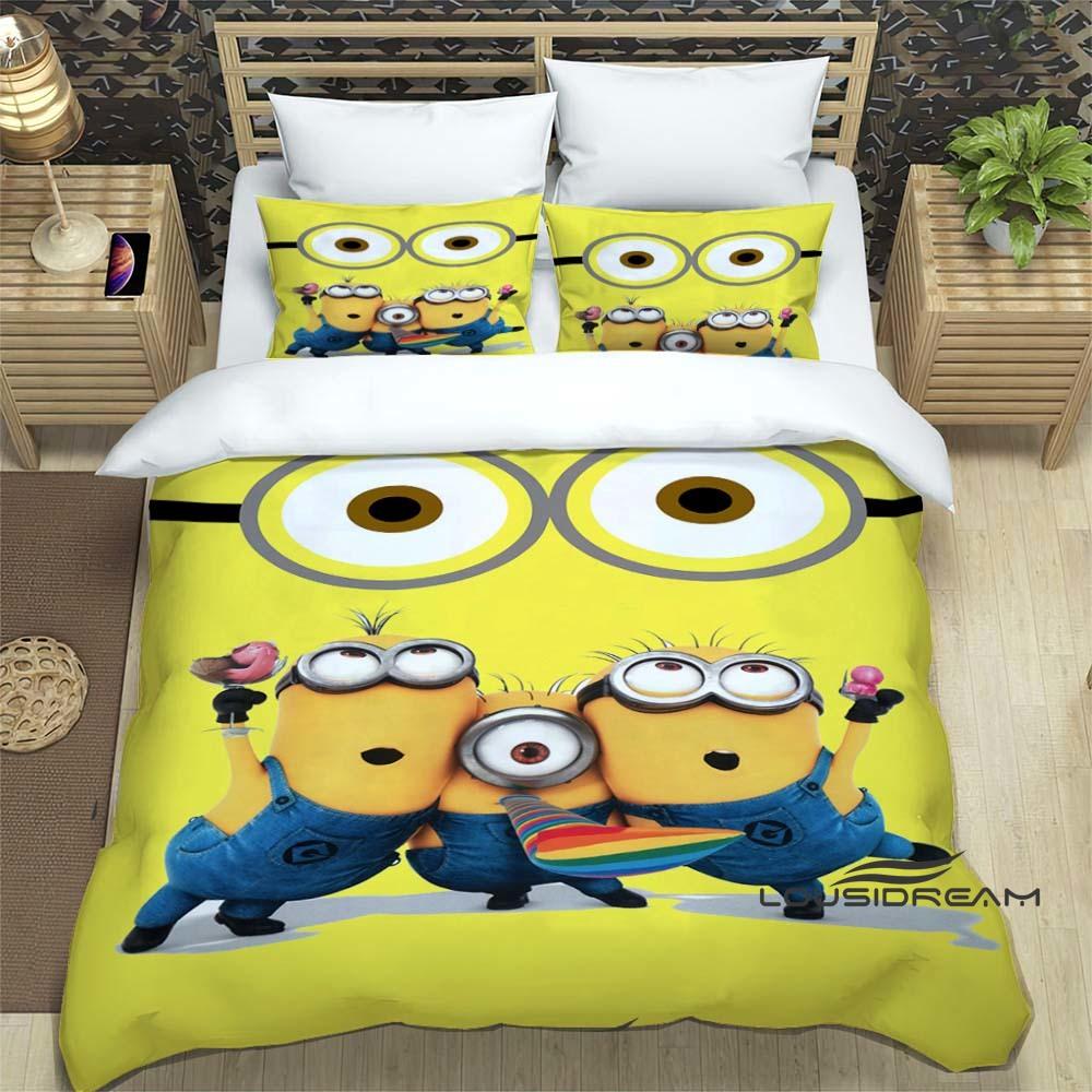 Trendy & Popular "Minions" Cartoon Print 3-Piece Bedding Set — Duvet Cover & Pillowcases (Suitable for Teens, Children, Boys &