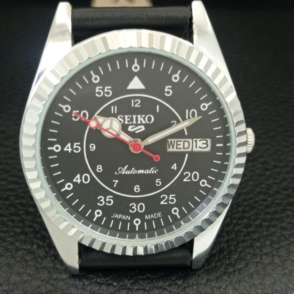 JAPAN VINTAGE REFURBISHED SEIKO 5 AUTOMATIC 6309A MENS BLACK WATCH A442977-1