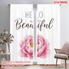 2pcs 2D Flat Printing Window Curtains Hello Beautiful Floral Fabric Without Electricity Birthday Party Perfect for Holiday
