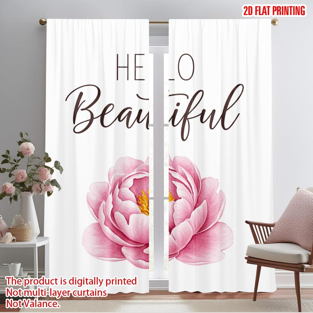 

2pcs 2D flat printing Window Curtains Hello Beautiful Floral Fabric Without Electricity Birthday Party Perfect for Holiday 52.50×116.00 CM 2pcs