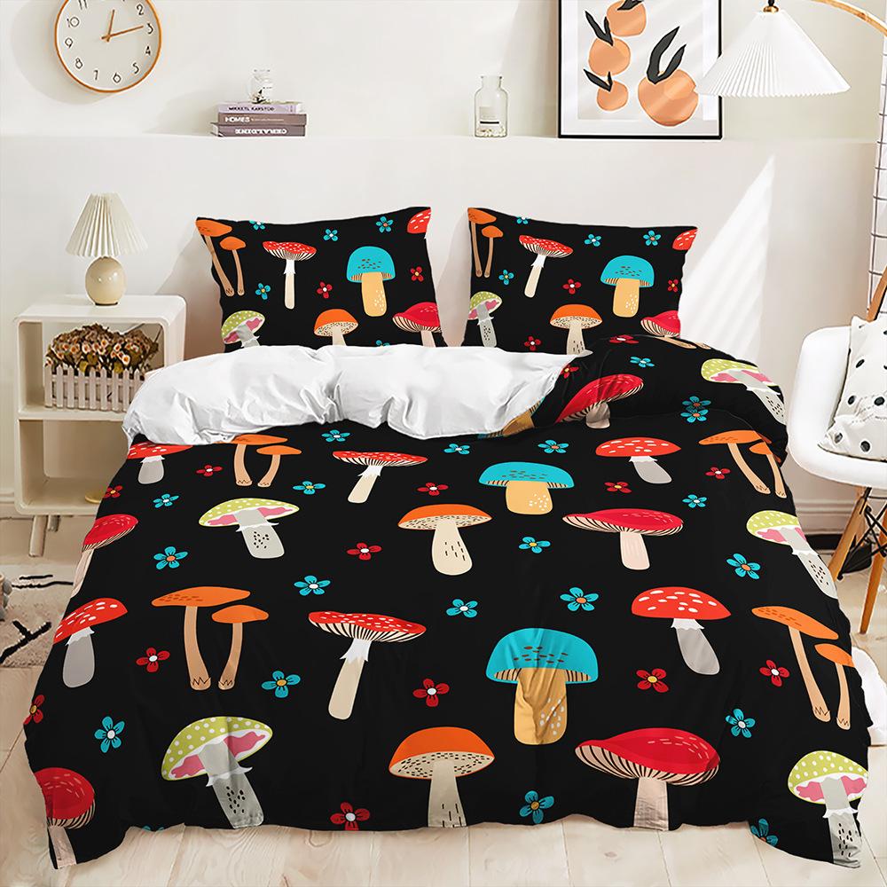 Three-Piece Cute Mushroom Quilt Set Two-Piece Bedding Digital Printing Kit