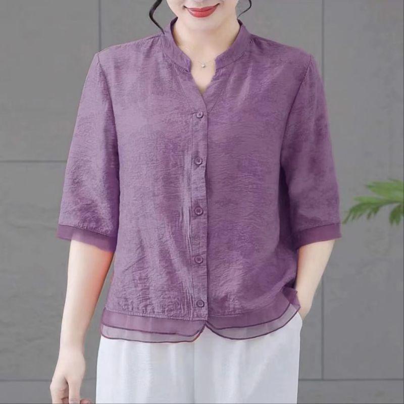 Feiertagsstil Lässigkeit Reifes Temperament Lockerer Schnitt Designgefühl Cardigan Kühl Erfrischend Damen V-Ausschnitt T-Shirt Sommer 2024