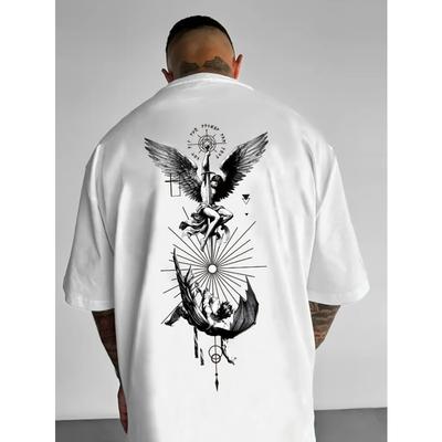 T-shirt Grafica da Uomo Icarus Fall, Vestibilità Larga, Traspirante, Girocollo con Design Artistico ad Ala - Perfetta per l'Usura Casual Estiva