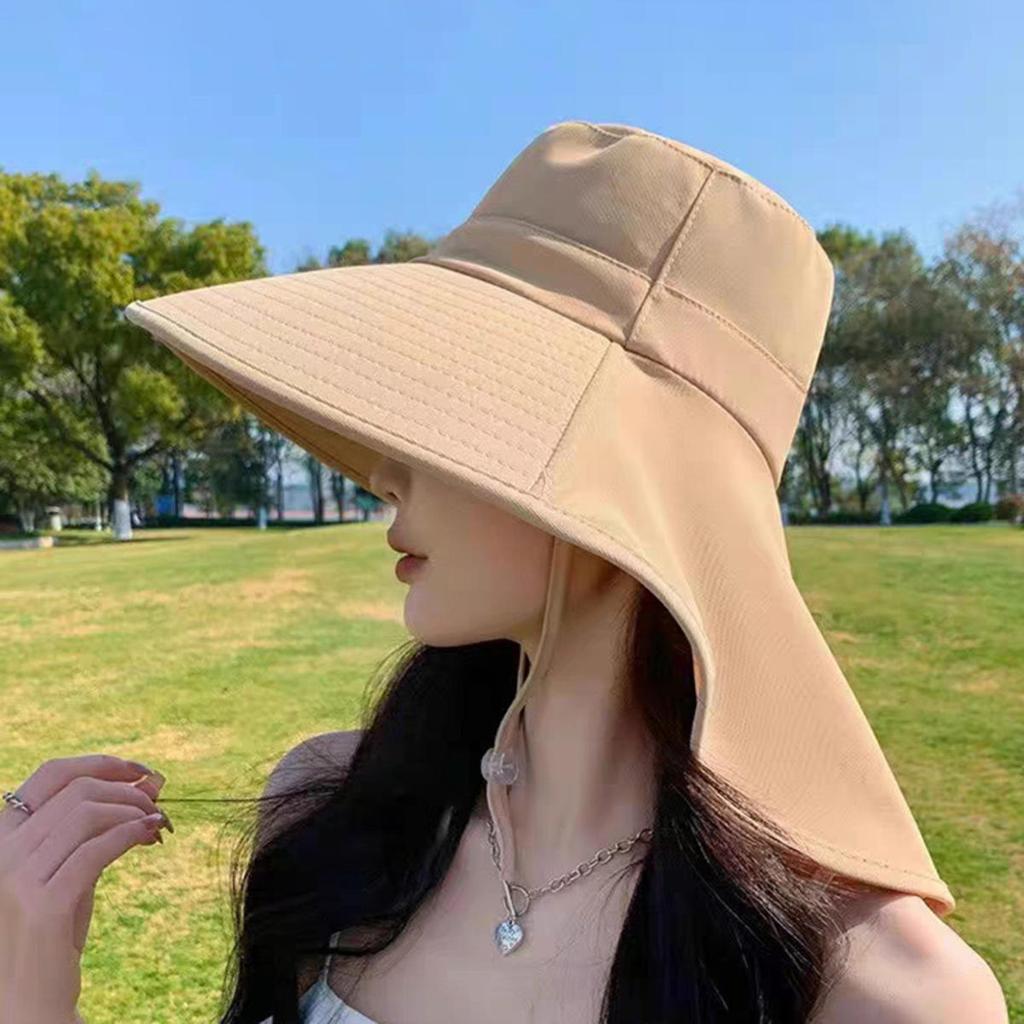 Women Summer Sun Hat Solid Color Fisherman Cap Ladies Visors High Quality Anti-UV Wide Brim Neck Protection Sunshade Hats