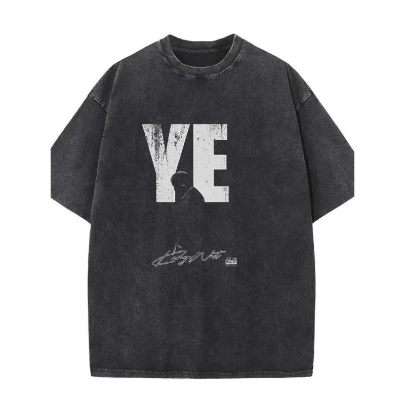 

European sizes Distressed Print Men s Washed Short Sleeve T - Shirt, White YE Graphic with Silhouette, Casual Daily Party Top S чёрный