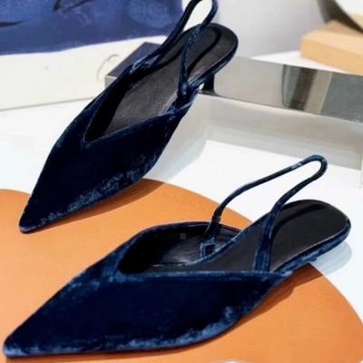 Premium Velvet Pointed Sandals Kitten Heels French Gentle Wind Light Mouth Single Shoes Women's New Autumn and Winter Models