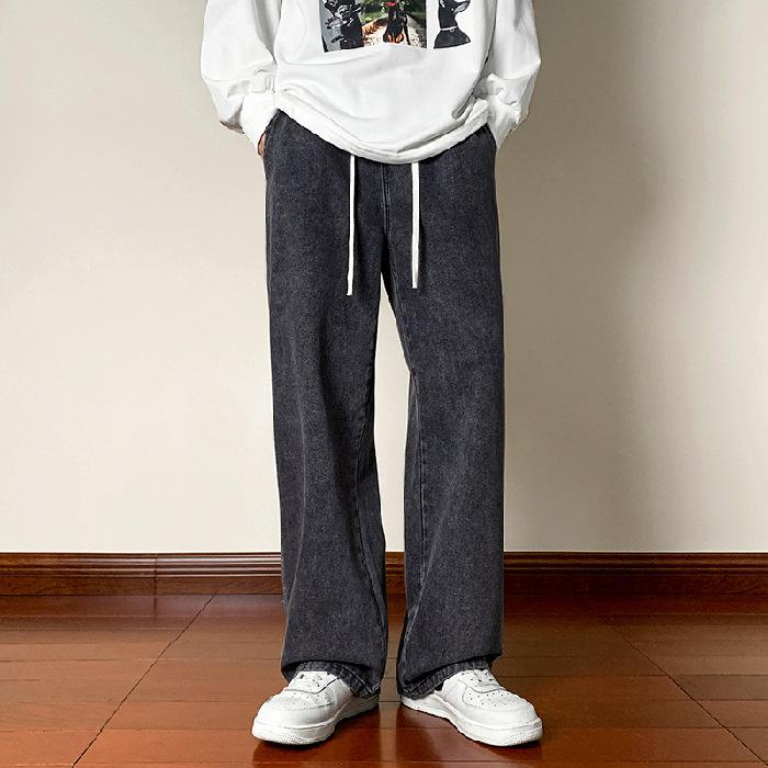 Four Seasons Streetwear Loose Jeans Men Korean Style Fashion Loose Straight Wide Leg Pants Men's Brand Clothing Black Light Blue