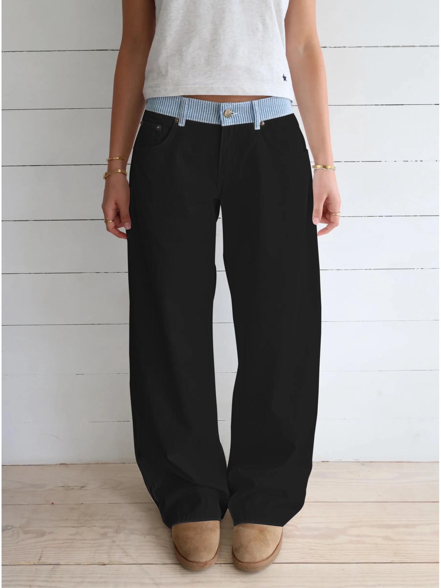 

Color Block Patchwork Wide-Leg Pants: Versatile, Trendy, and Stylish XL чорний
