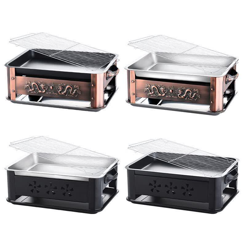Rectangular Stainless Steel Roast Fish Pan & Charcoal Stove Set