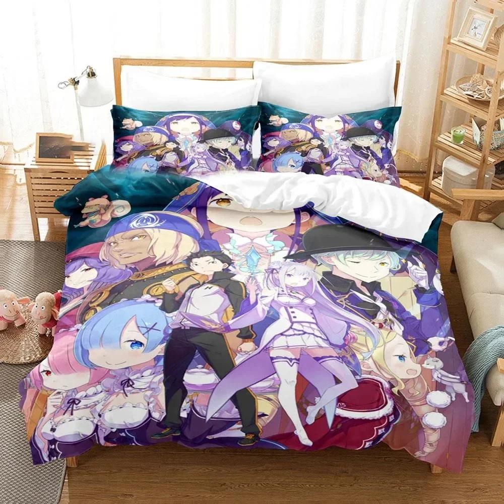 3D Print Anime  Re Zero Rem Ram Emilia Comfortable Duvet Quilt Cover Pillowcase Bedding Set Bedroom Decoration Home Textile