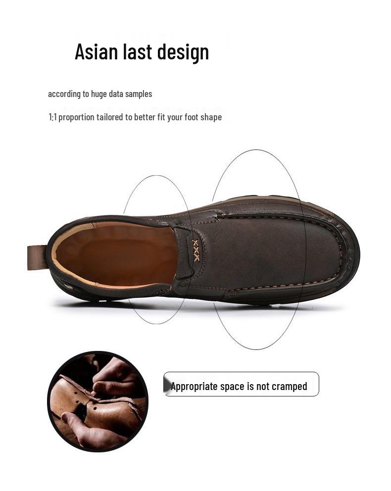 Men's Thick Sole Wear-Resistant Leather Hiking Loafers - Slip-On Casual Shoes