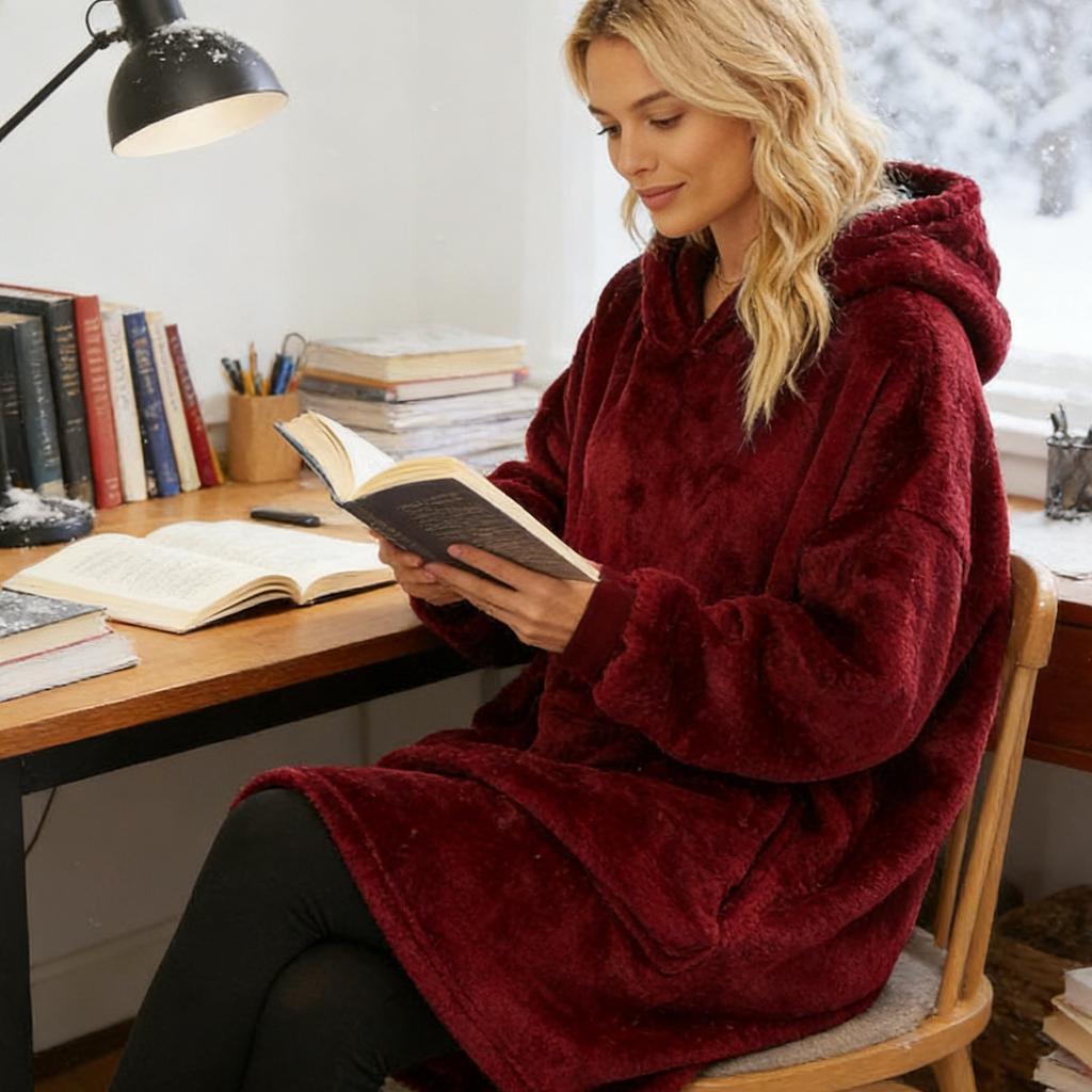 Pyjama/Bademantel aus Flanell mit tragbarer Decke - Kapuze, extra großer, weicher und warmer Kapuzenpullover aus Lammwolle mit extra großer Haustiertasche.