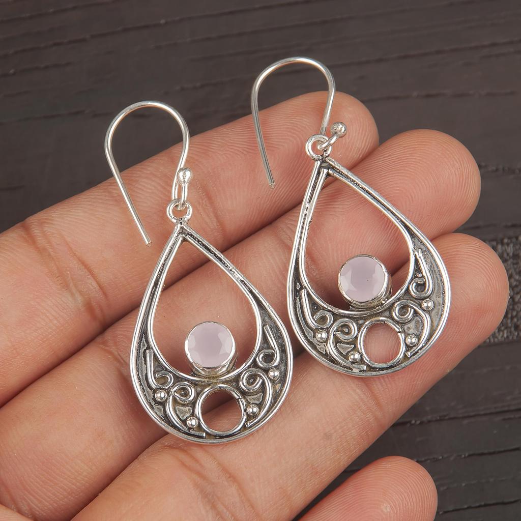 Rose Kalsedon Edelstenssmykker, 925 Sterlingsølv Øreringssmykker, Håndlagde Nydelige Øreringer Gave Til Kvinner