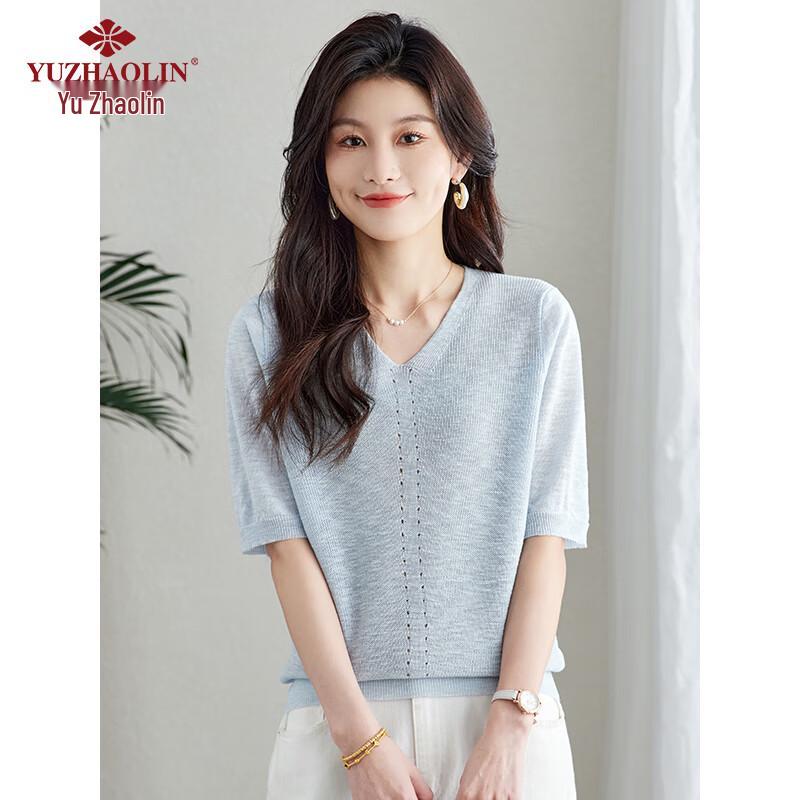 Women s V-Neck Ice Silk Short Sleeve Knit Top One Size (fits 45-62.5 kg)