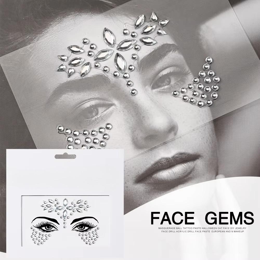 Fashion 3d Mermaid Face Gem Temporary Tattoo Crystal Body Facial Stickers, Shiny Glitter and Rhinestones for Festival Prom Party