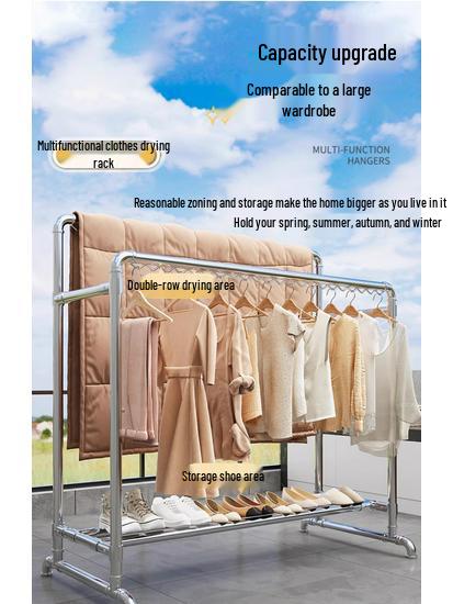 Floor-Standing Indoor Clothes Drying Rack for Bedroom and Balcony