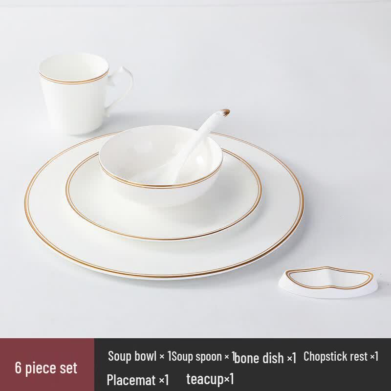 Sweet Elegant Gold-Rimmed Ceramic Tableware Set with Handled Cup