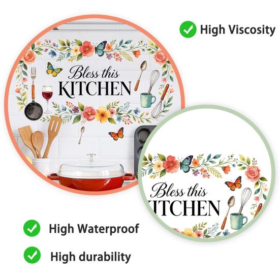 Bless This KITCHEN Wall Sticker Flower Butterfly Kitchen Utensils Self-adhesive Sticker Waterproof PVC Wall