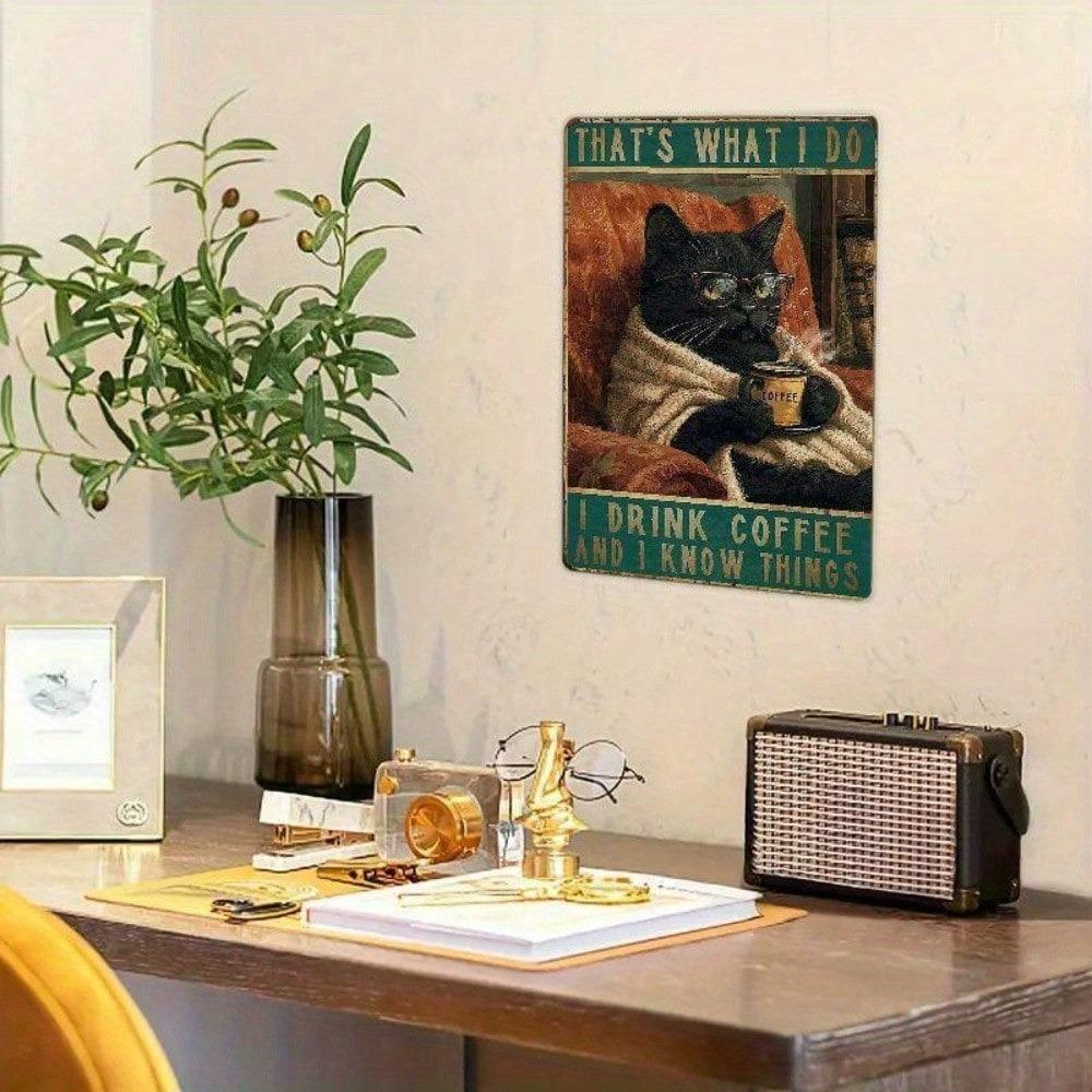 Retro Black Cat Metal Wall Art 8x12 Inch Tin Sign Vintage Cafe Decor Bar Kitchen Gift Rustic Tin Poster