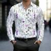 Men Collared Shirt Black Red Rose White Butterfly Swirl Print Long Sleeve Button Down Top